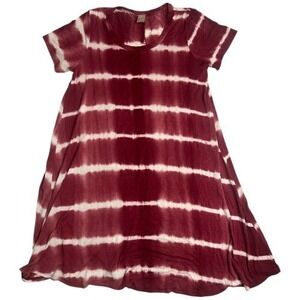Lani California Tie Dye Swing Dress Burgundy White Boho Casual Short Sleeve S